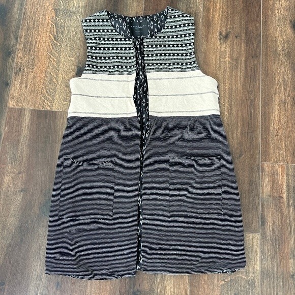 Sanctuary Size Large Summer In The City Long Vest Black White Pattern Hemp - Picture 1 of 7